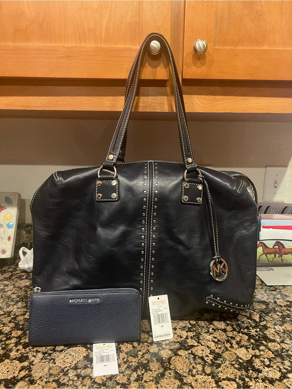 Michael Kors Astor Large Weekender Tote & Bedford 3/4 zip Pebbled leather wallet